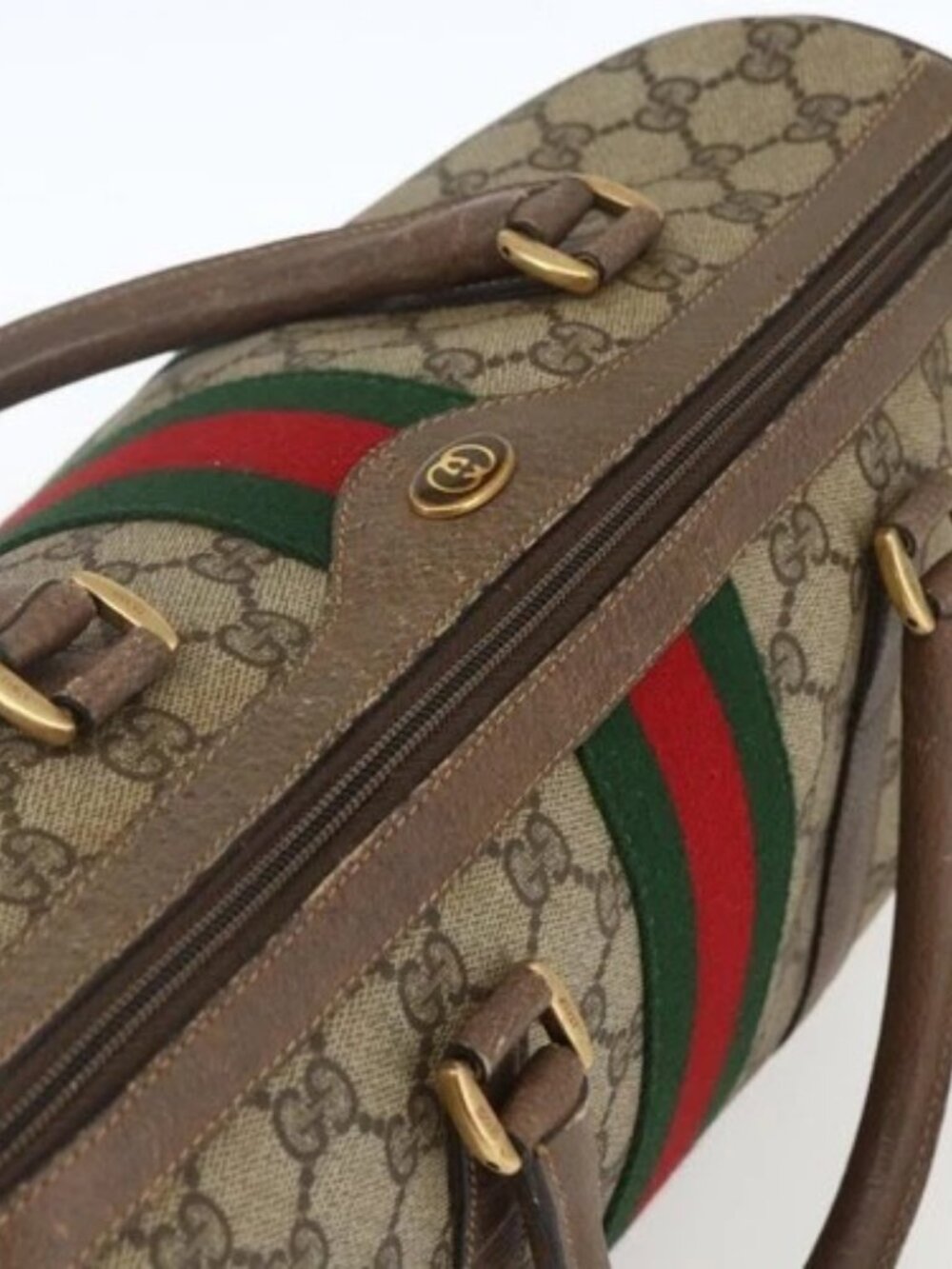 GUCCI GG Supreme Web Sherry Line Boston Bag PVC Beige Gold 39 02 007 Auth 165215 - Picture 5 of 16